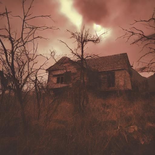 Eerie Skull House at Sunset in Abandoned Landscape