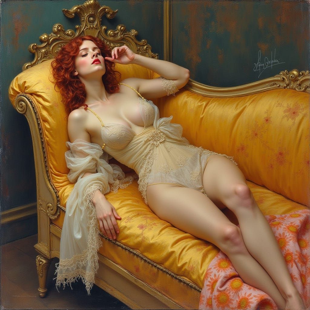 Woman in Bikini: Art Nouveau Impression