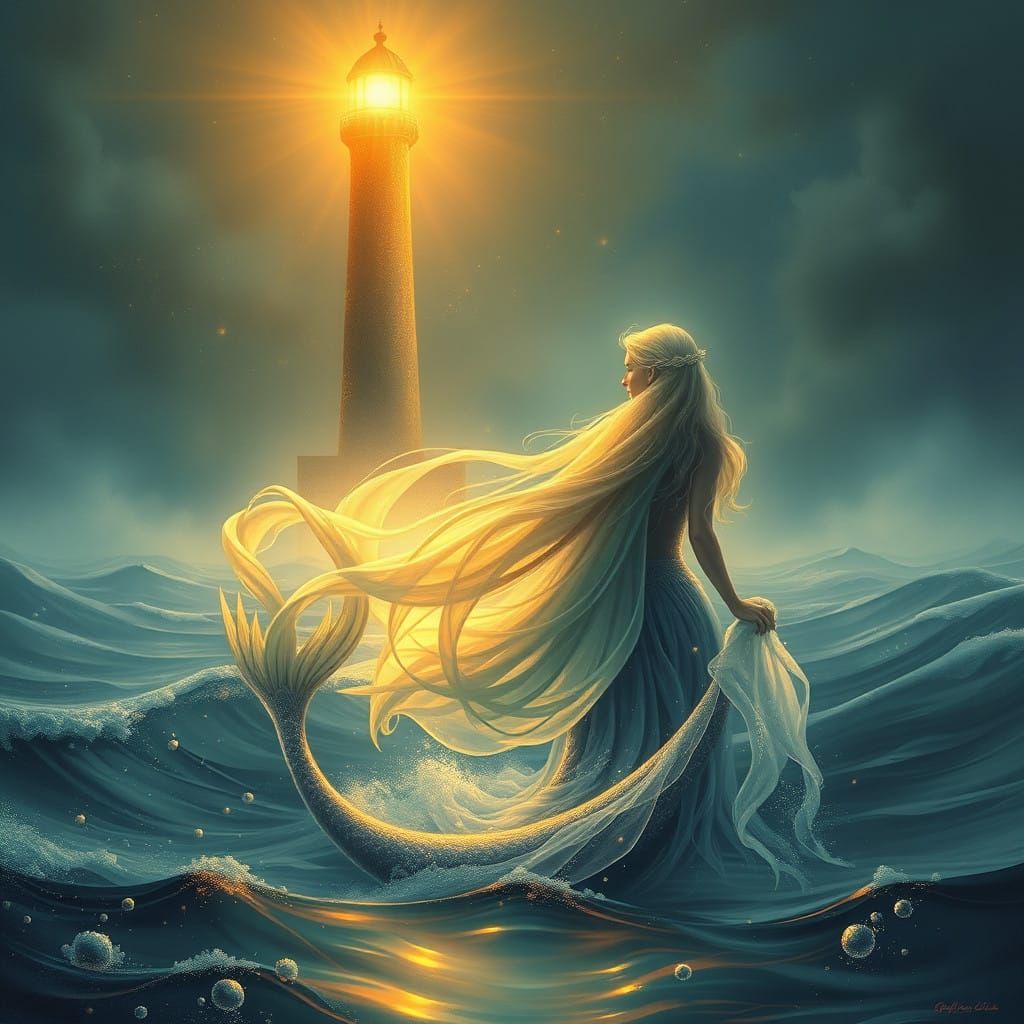 Enchanted Siren Basks in Golden Lighthouse Glow