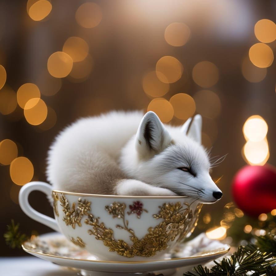 White fox in a cup