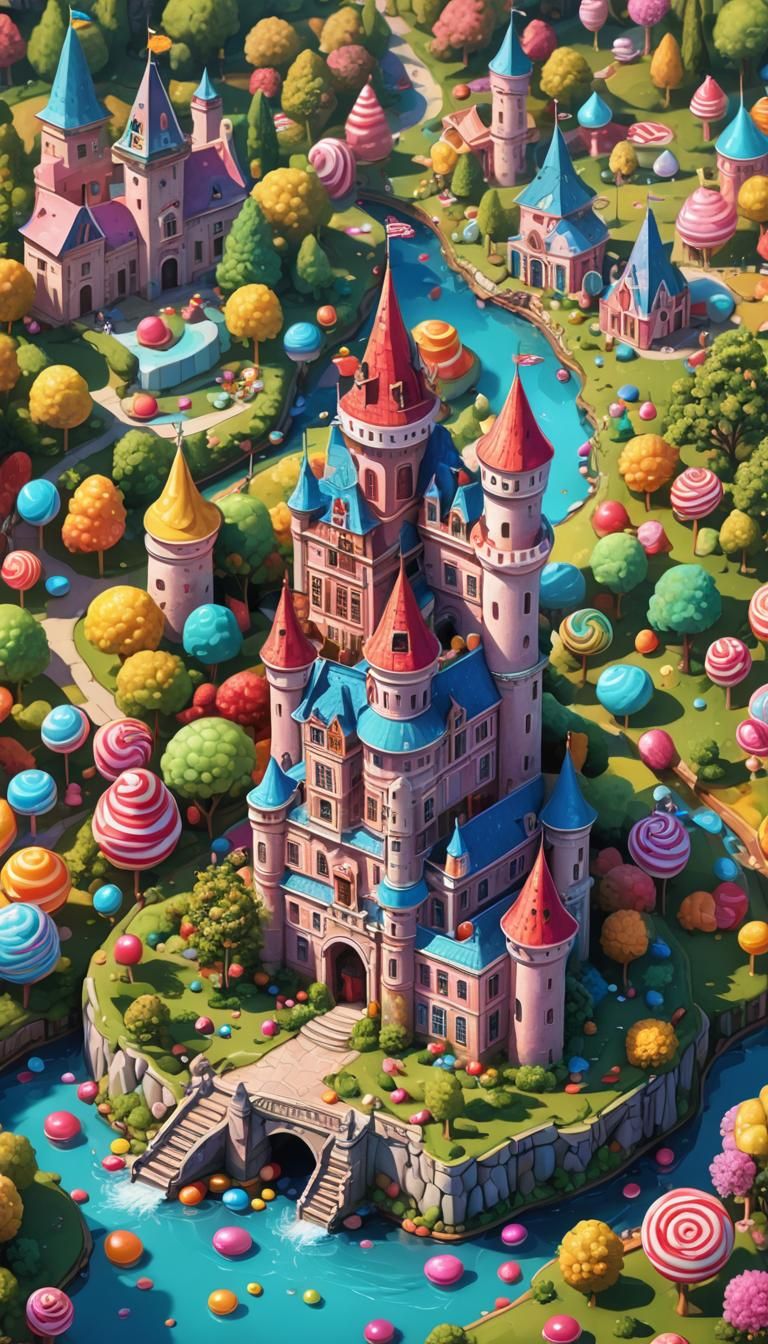 Candyland Castle and Trees in Candy Art Style