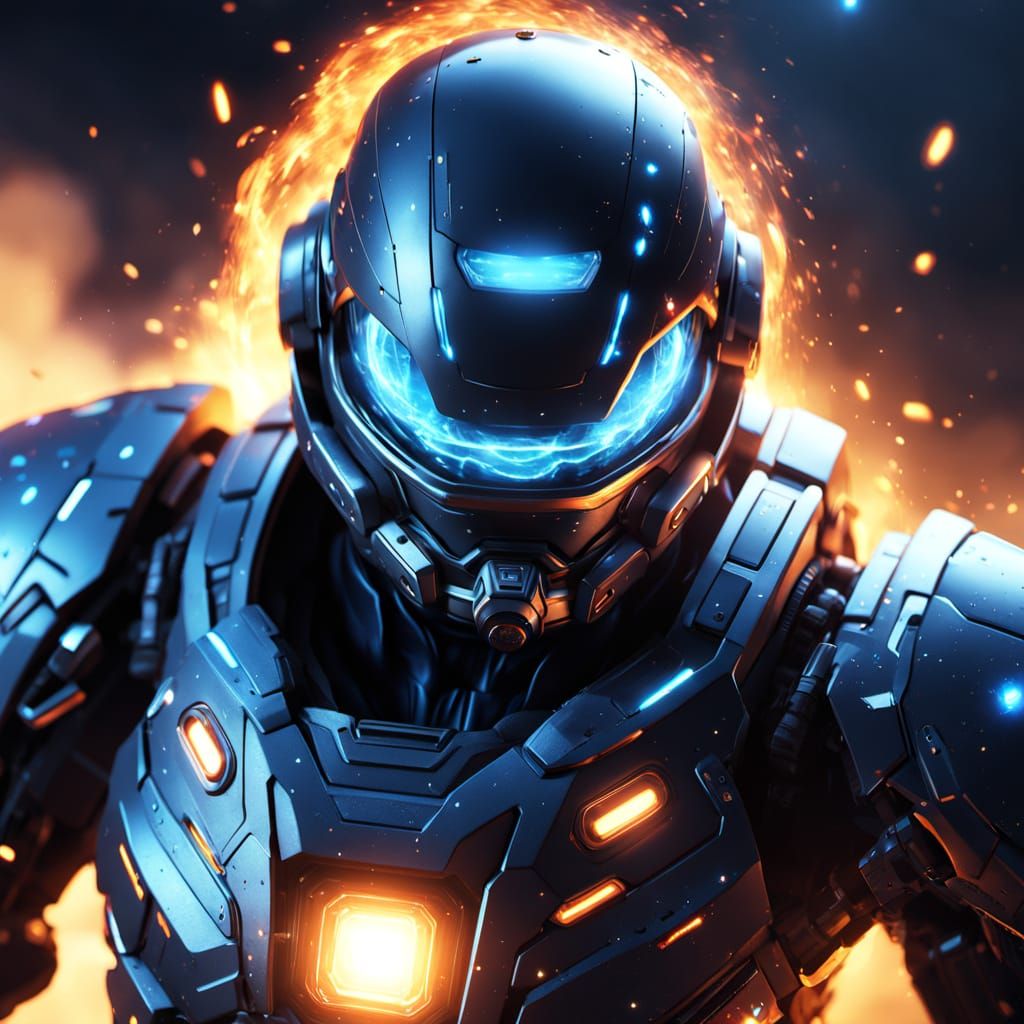 Alien in Glowing Exosuit Sprints Through Explosive Battlefie...