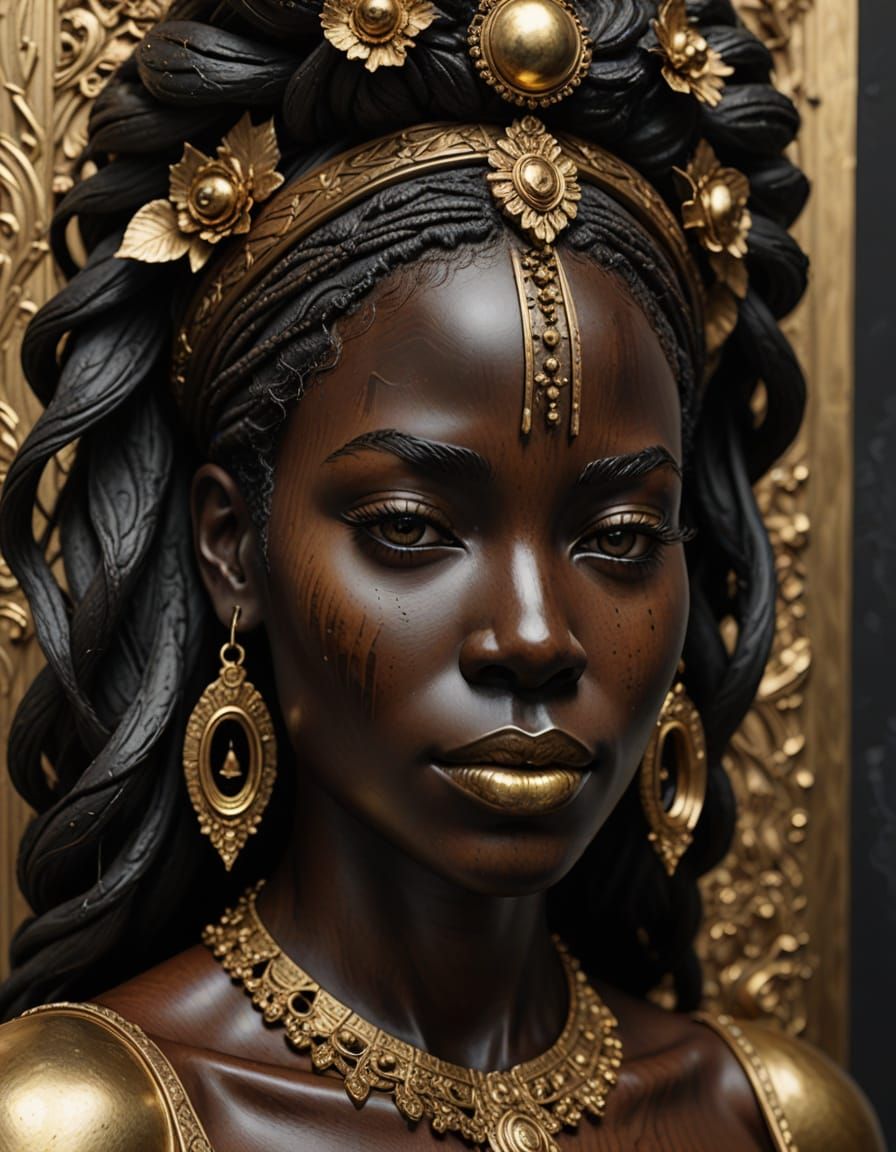 Wooden Statue of a Beautiful Black Woman