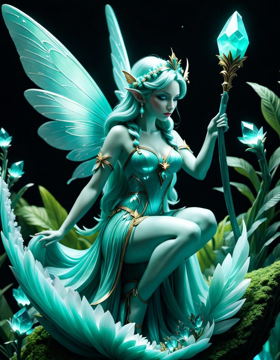 Amazonite Crystal Fairy in Digital Matte Painting Style