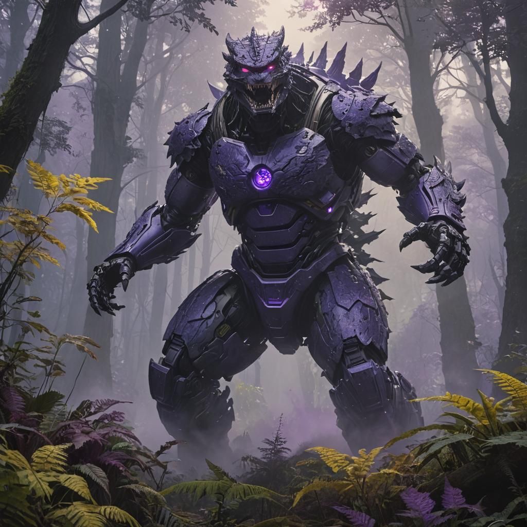 Godzilla and Robot Clash in Misty Forest