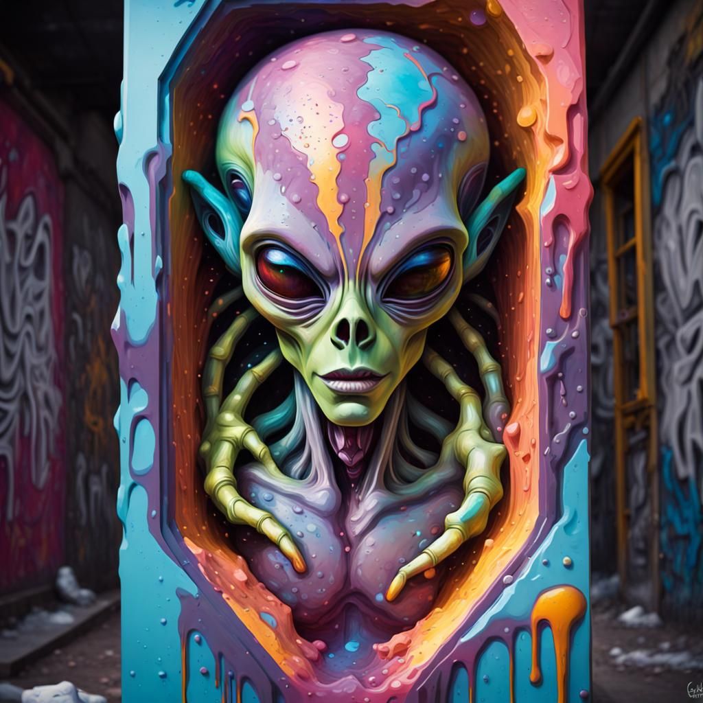 Crystal Alien Sarcophagus in Graffiti Art Style
