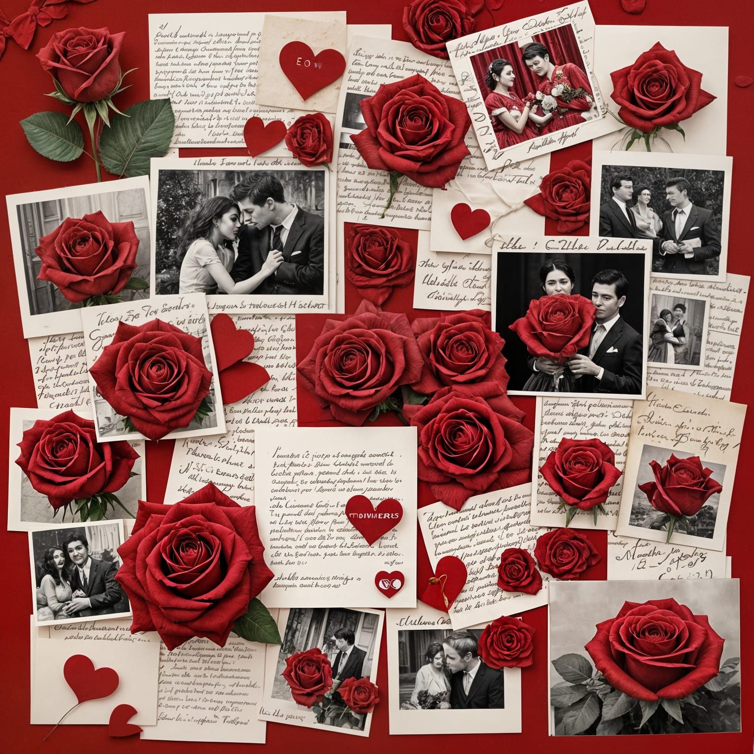 Romantic Red Monochromatic Rose Collage