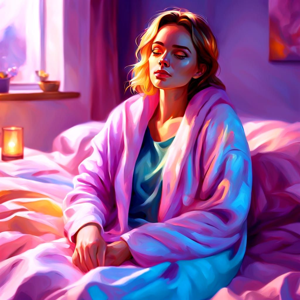 Girl in Bed: Vibrant Oil Painting in Pastel Colors