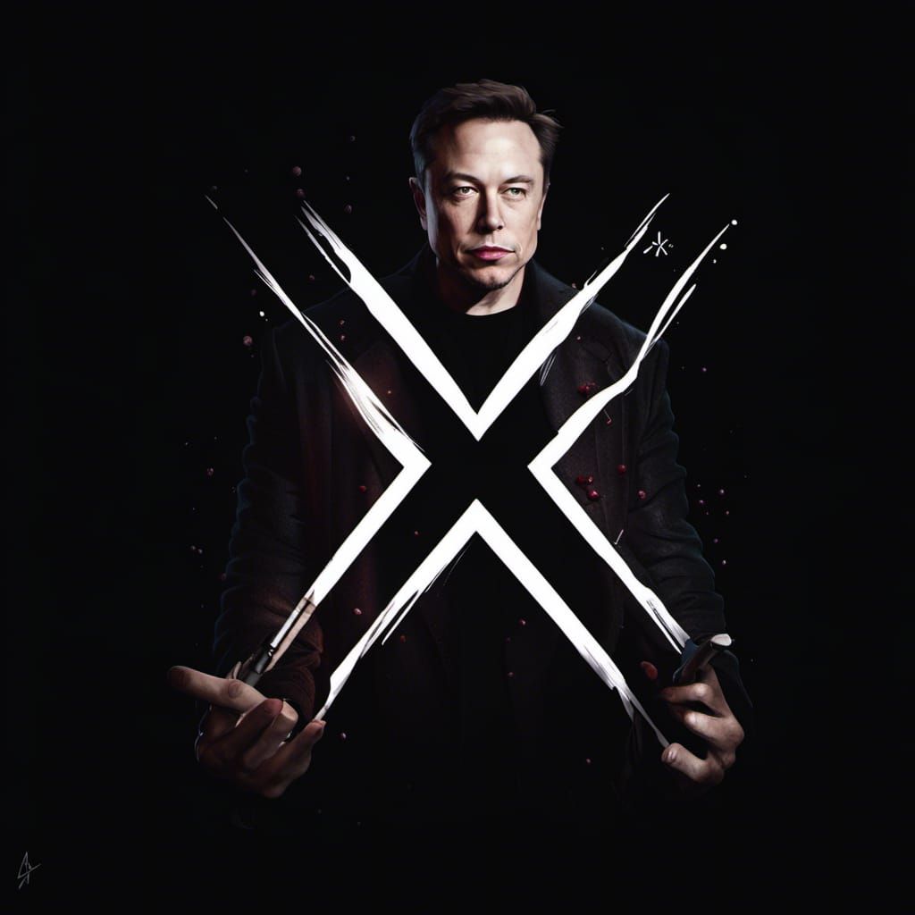 Elon Musk Portrait Holding 'X' Logo as Digital Art