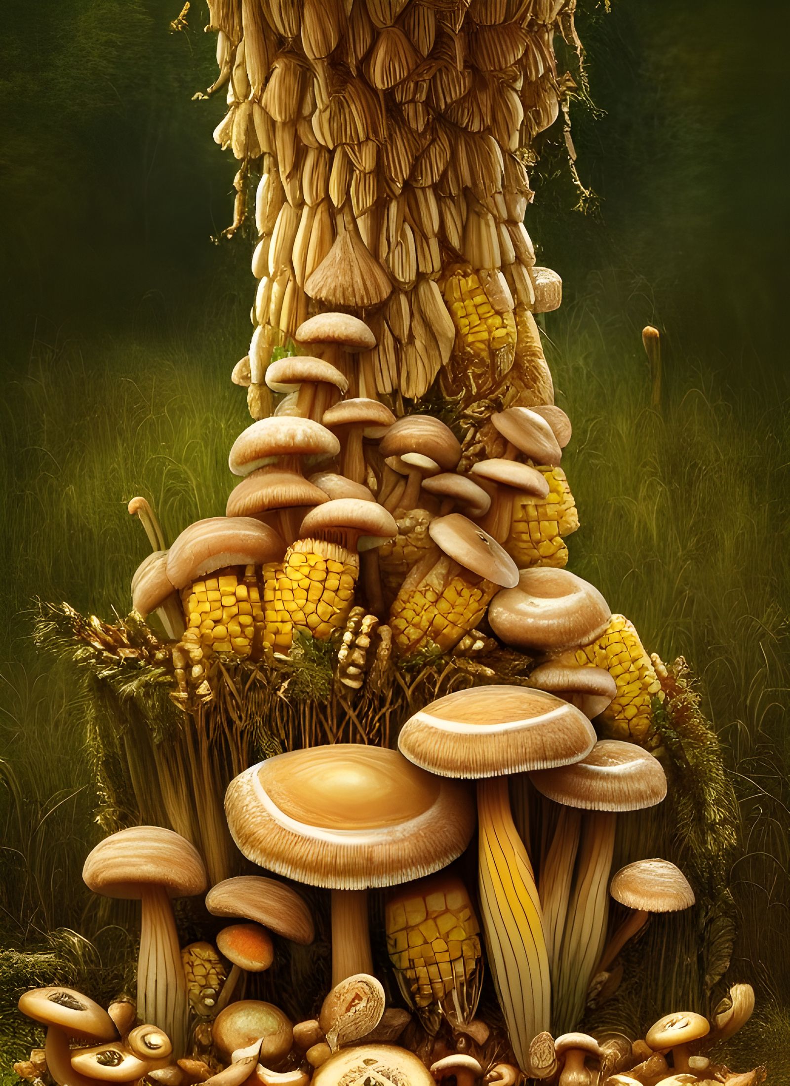 Corncob Shrine Painting in Spring Forest