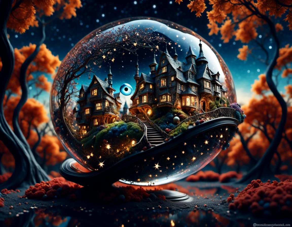 Magical Glass Eyeball Reflecting Starry Night