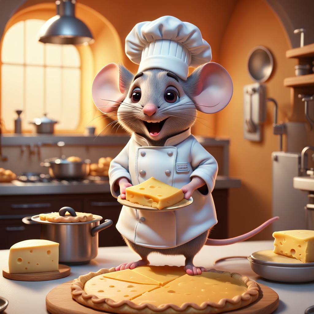 Mouse Chef's Cheese Pie: 3D Digital Art
