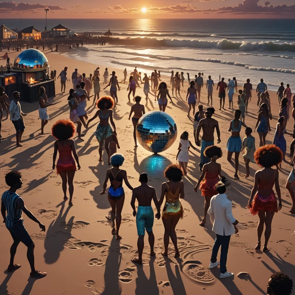 Sunset Disco Party on Redcar Beach, Fantasy Art