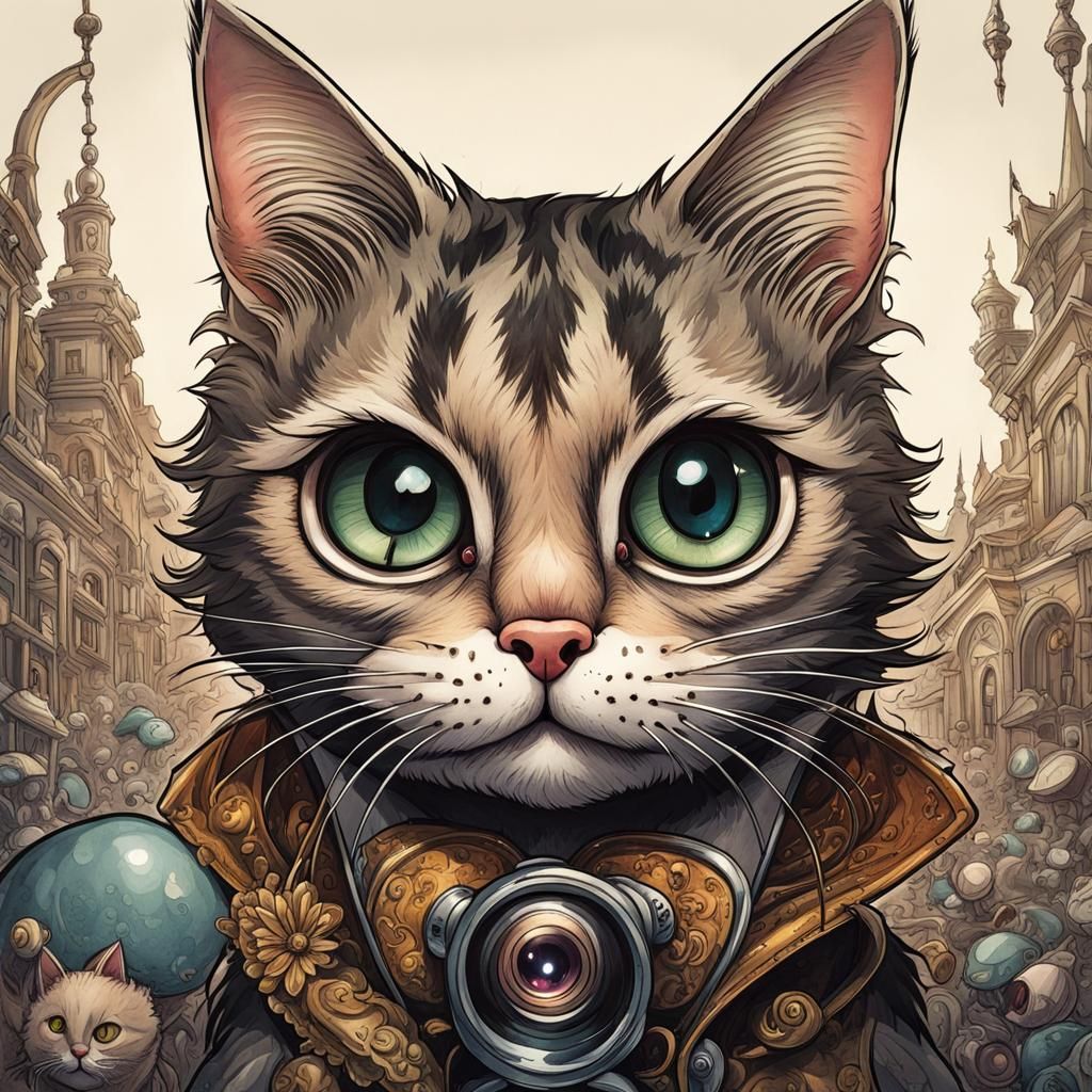 Funny Cat Caricature in Watercolor Artstation Style