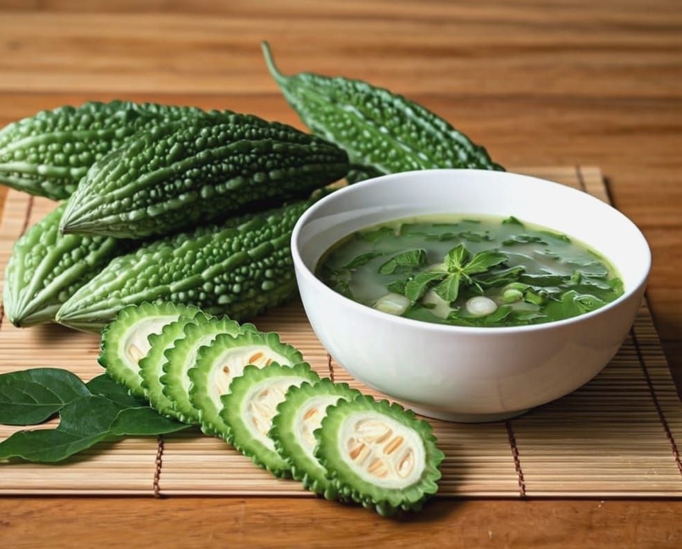 Fresh Bitter Melons and Vietnamese Soup Display