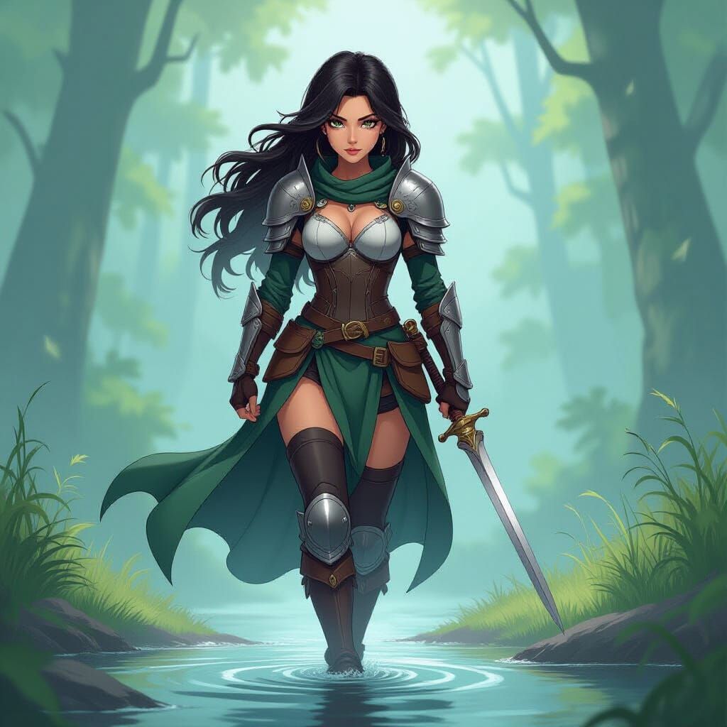 Anime Warrior Woman in Dark Armor