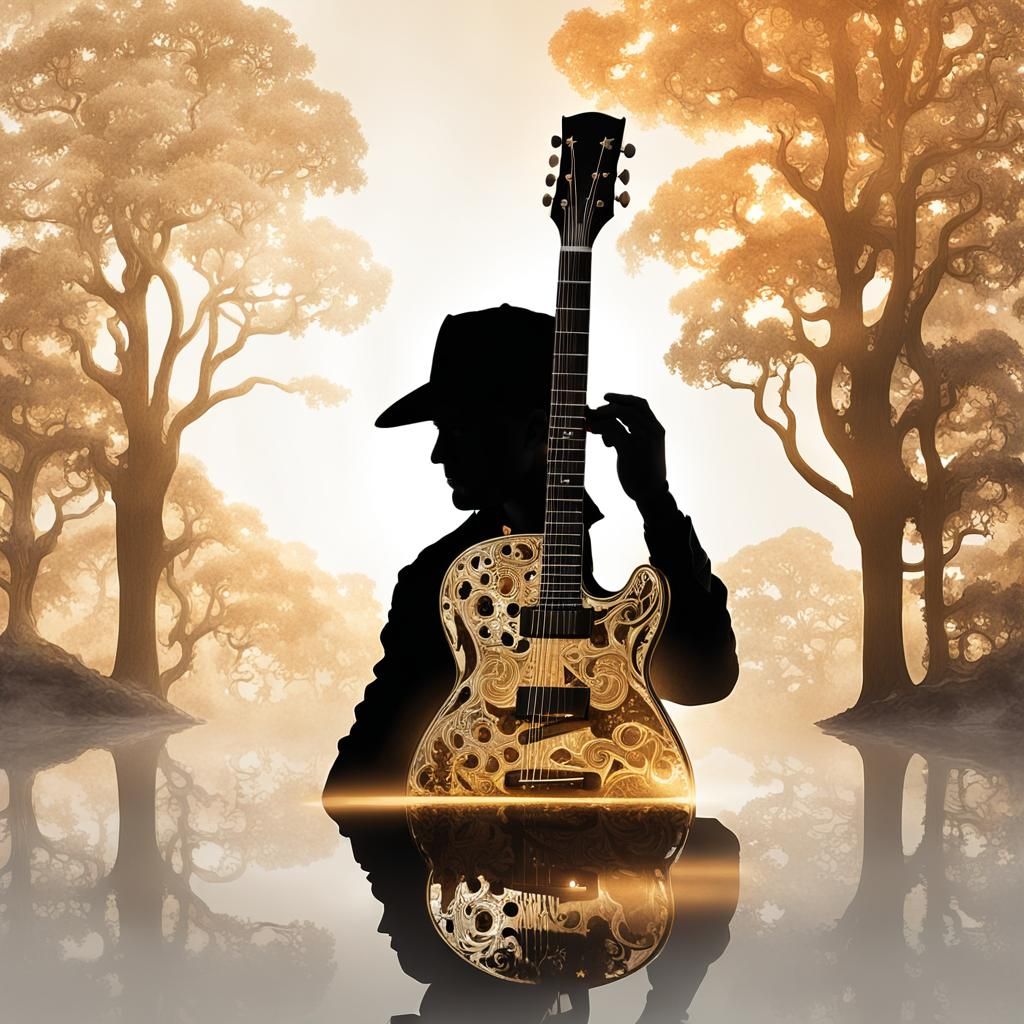 Four Seasons Guitar in Double Exposure, Digital Art