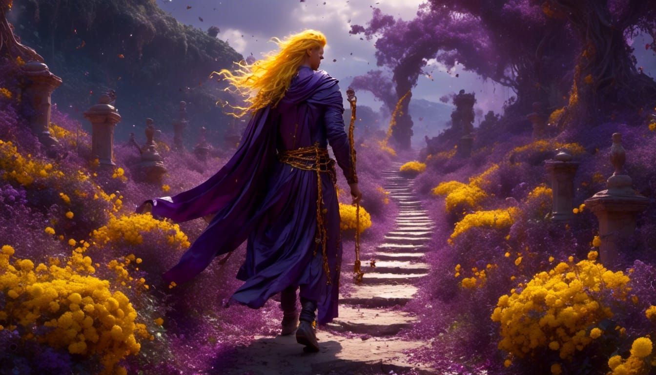 Young Man with Lyre in Jungle Path Digital Painting