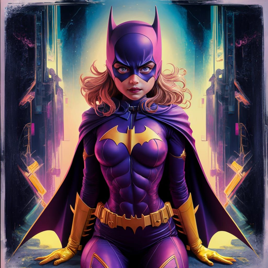 Batgirl in Purple: Digital Comic Art with Cyberpunk Touch