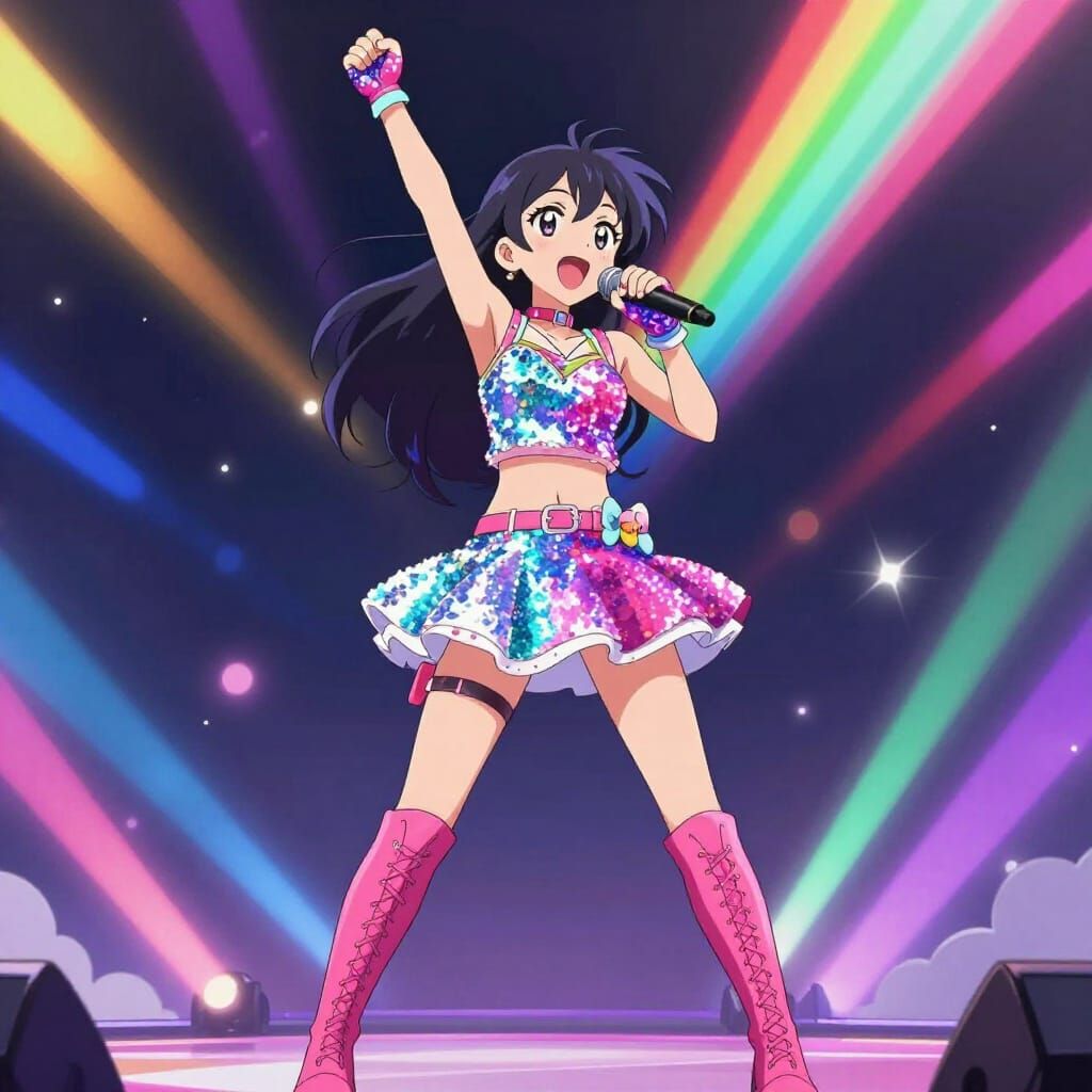 Anime K-Pop Star Sings Energetically on Stage