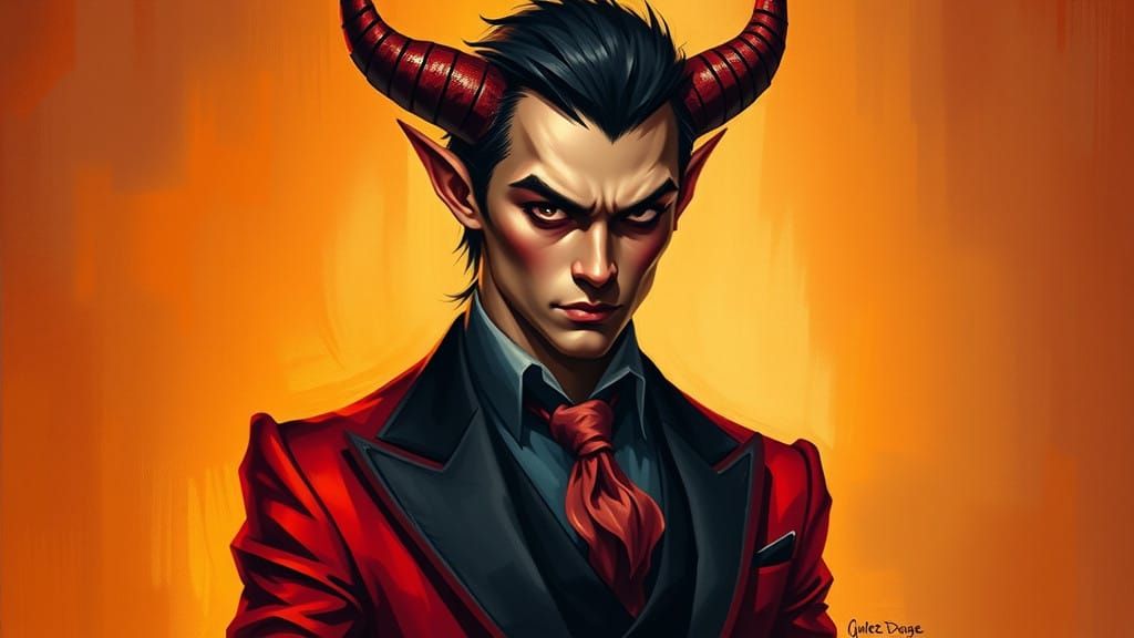 Sultry Young Devil in Red and Black Formal Attire