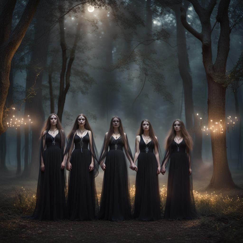 Enchanted Forest: Witches' Coven Ritual Under Full Moon
