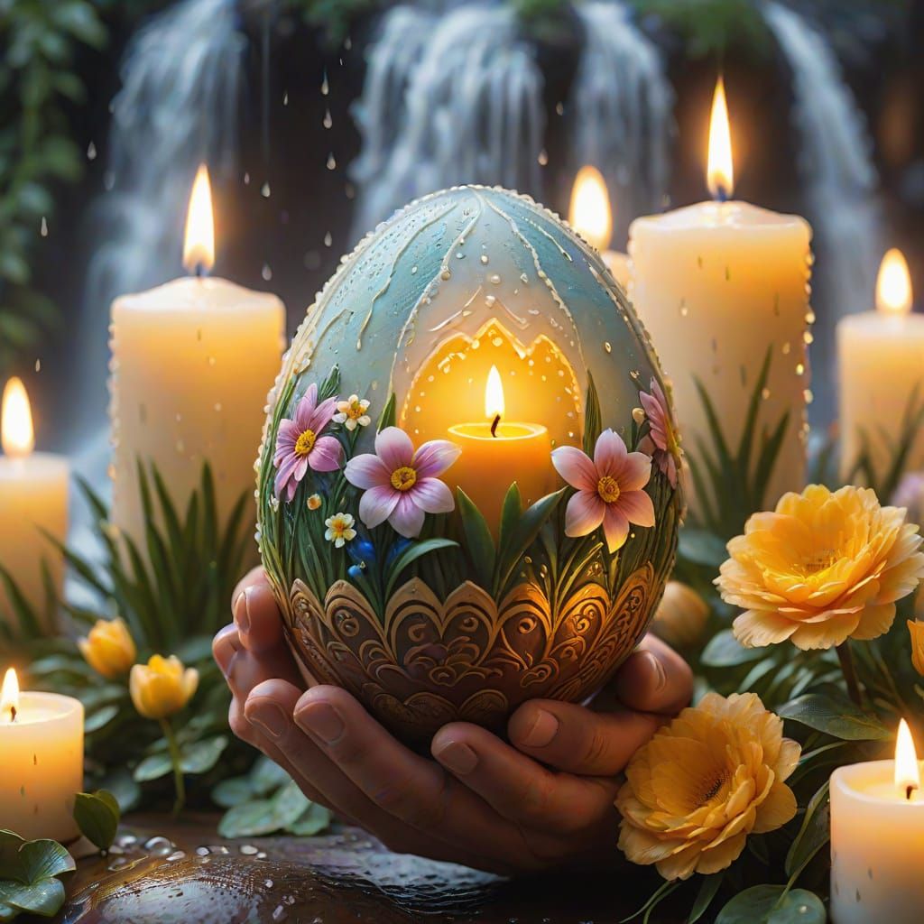 Gentle Giant Holds Delicately Decorated Easter Egg in Soft W...