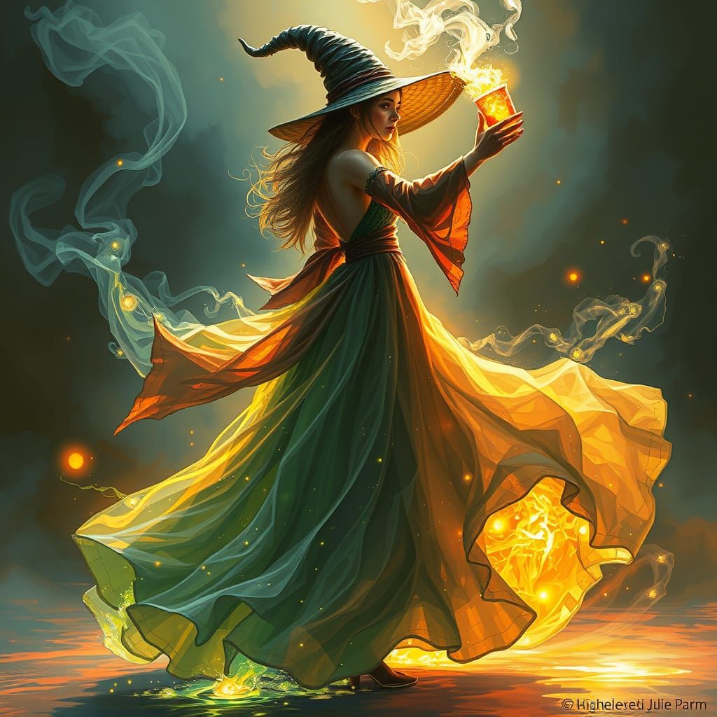 Witch and Ghost Wizard Dancing in Magical Potion Swirl