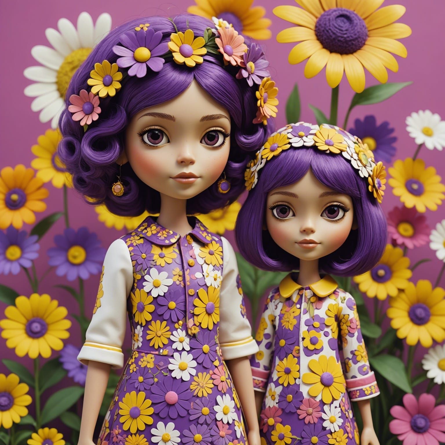 Groovy 60's Flower Children in Mixed Media