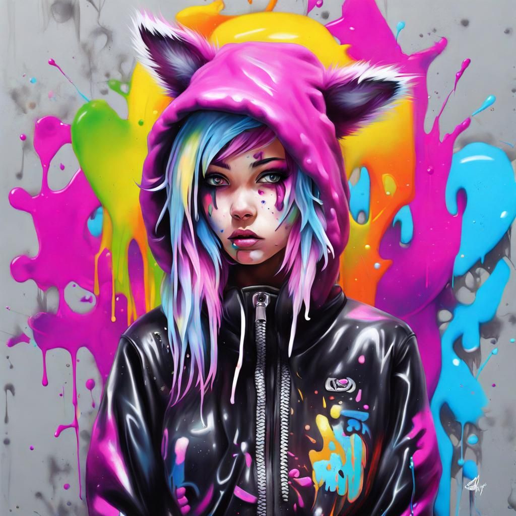Furry Character in Latex: Graffiti Splash Art