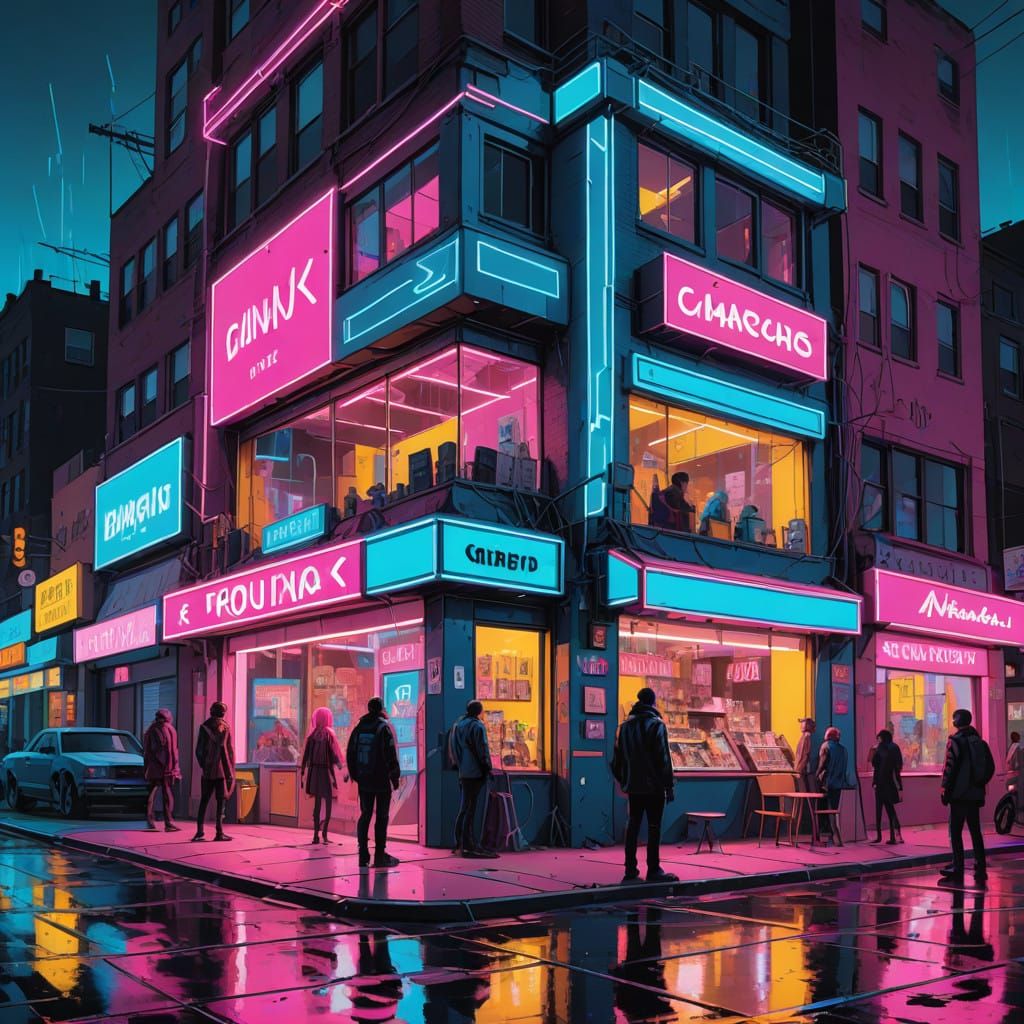 Cyberpunk Dreamscape in Electric Neon