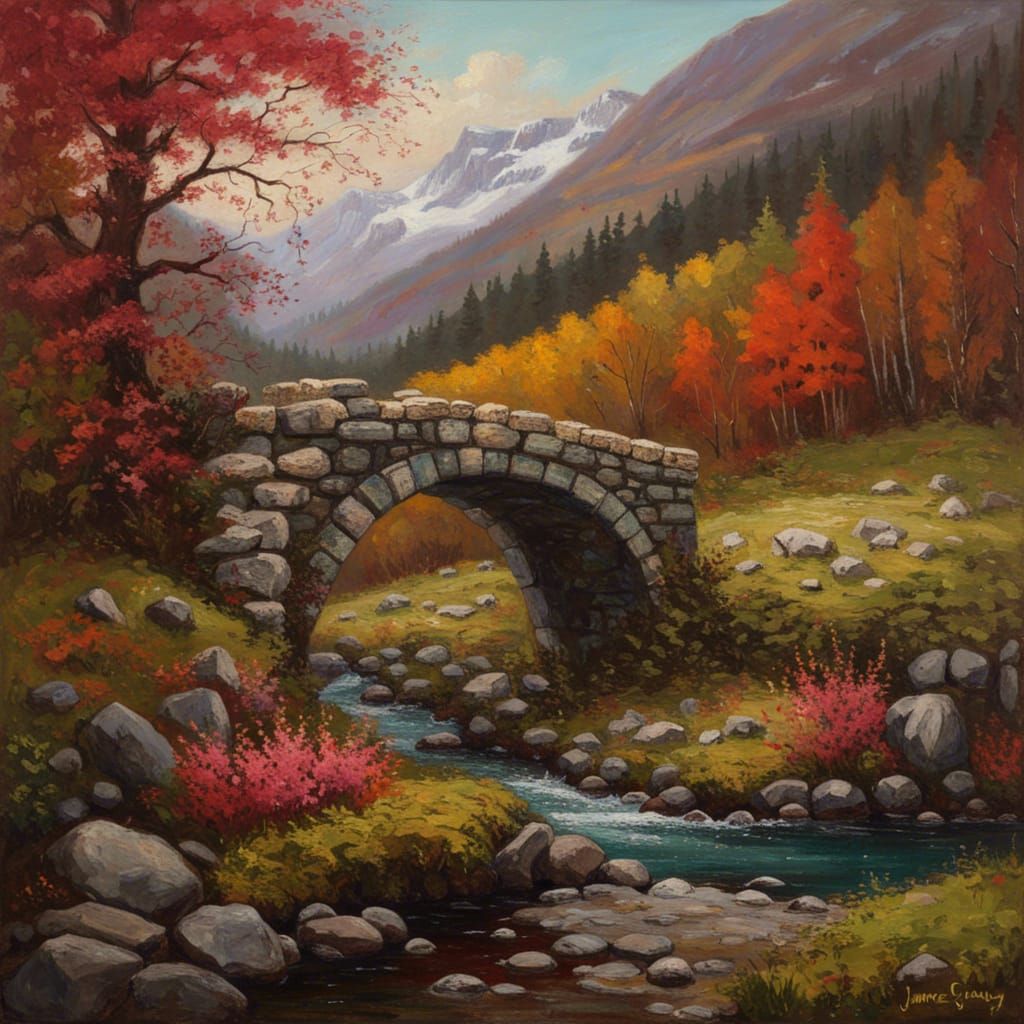Picturesque Stone Bridge in Autumnal Landscape