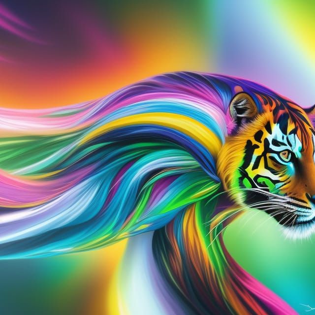Rainbow Tiger: Comic Book Style Digital Art