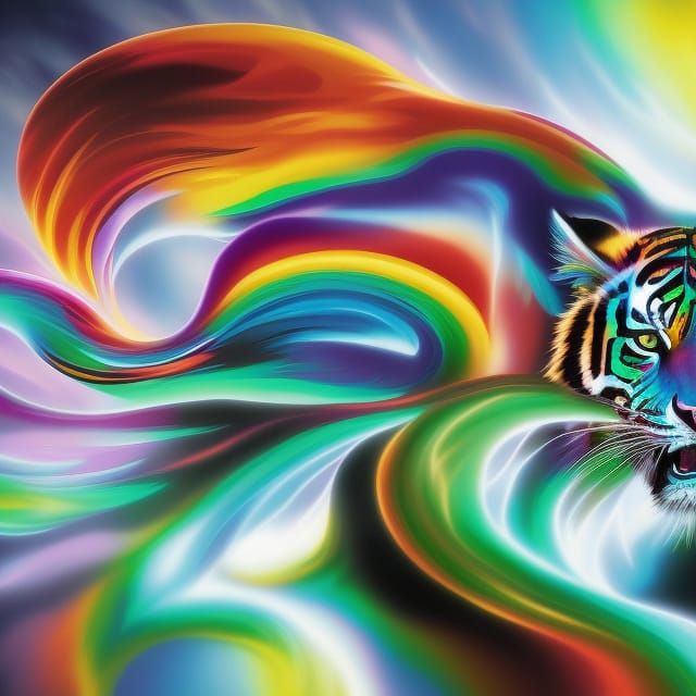 Elegant Rainbow Tiger in 3D Digital Art Style