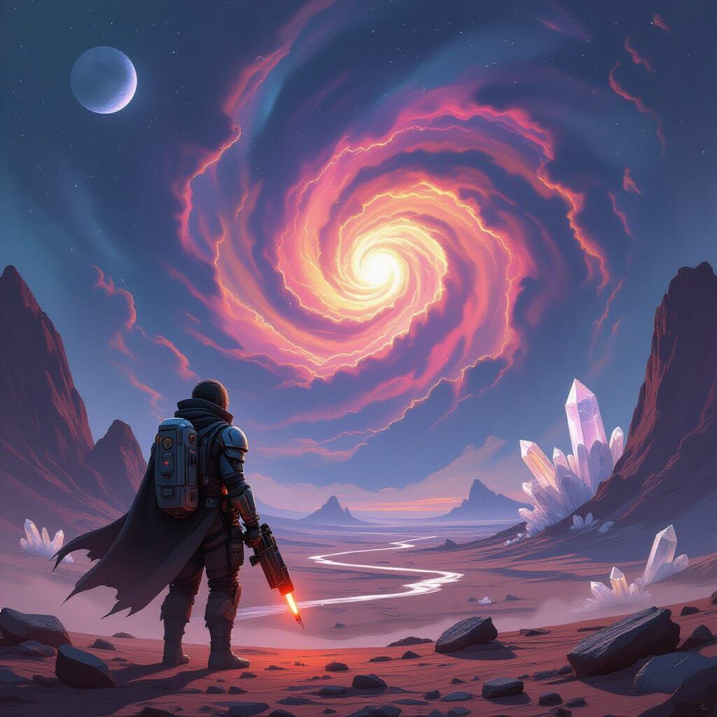 Grizzled Space Explorer on Alien Planet, Fantasy Concept Art