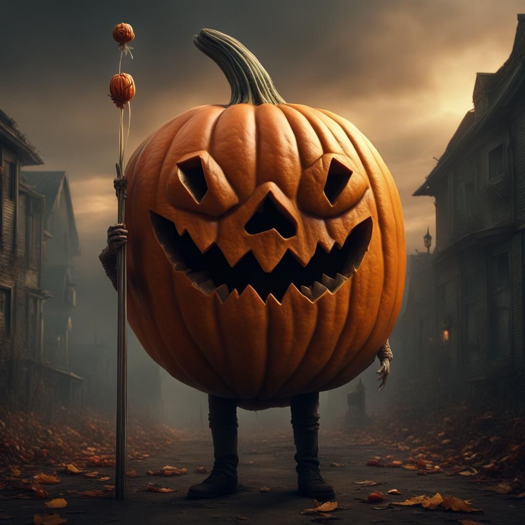 Pumpkin Head Lollipop: Epic Cinematic Digital Art