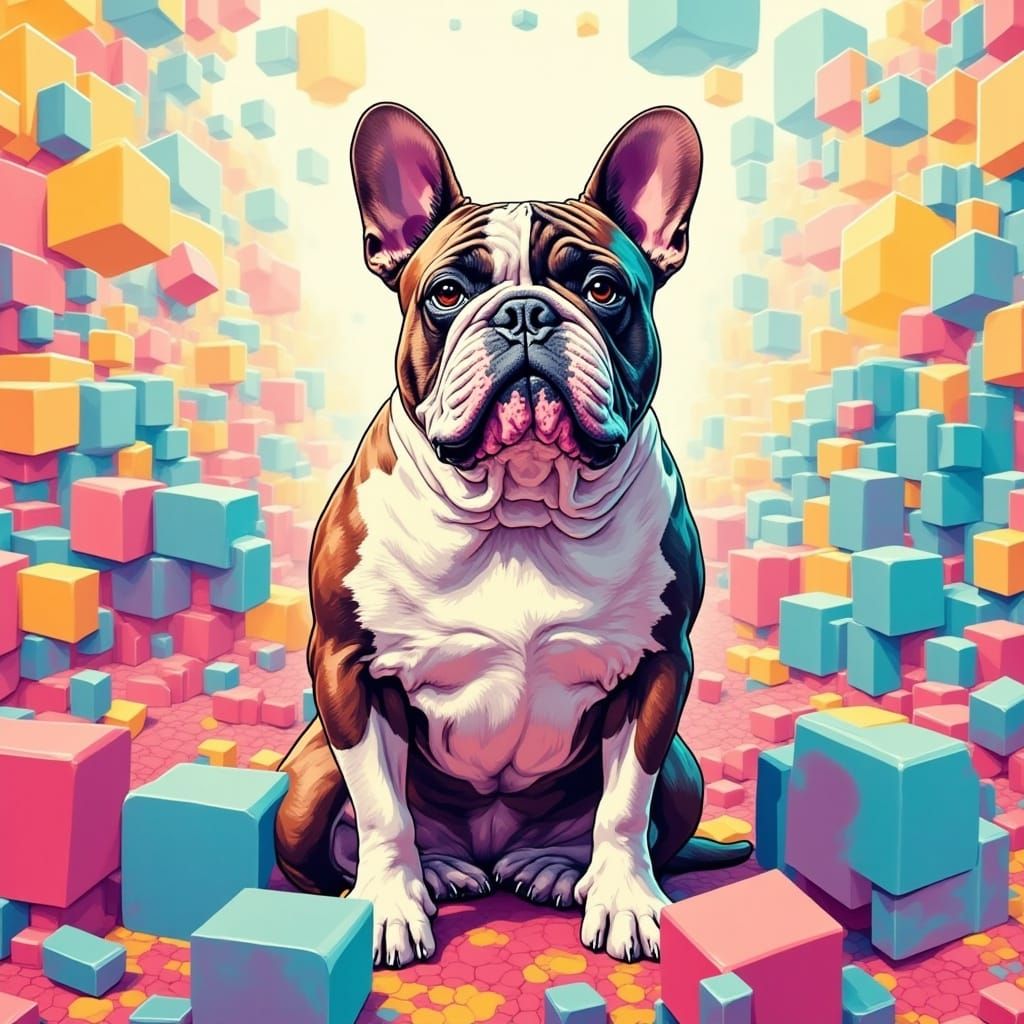 WPAP Style English Bulldog Portrait in Cubic Art