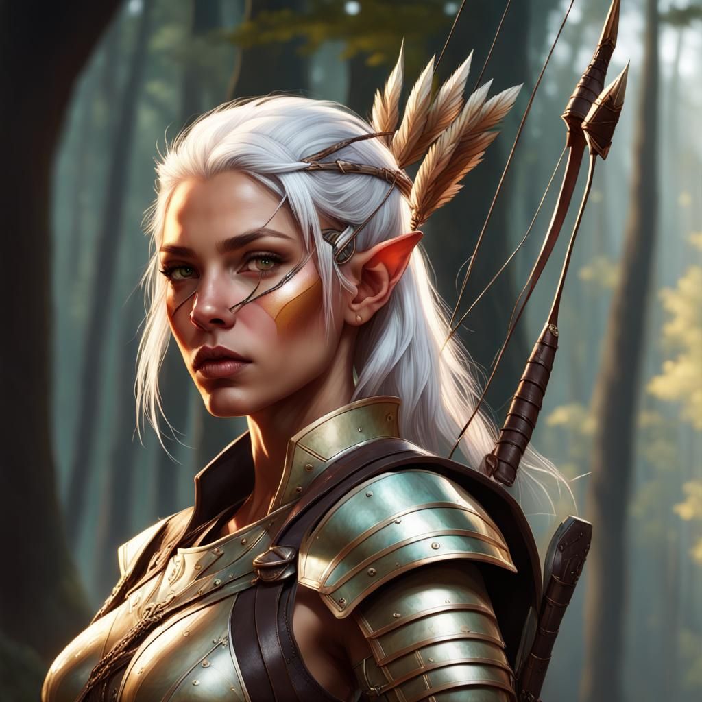 Wood-Elf Archer Portrait in Hyperdetailed Style