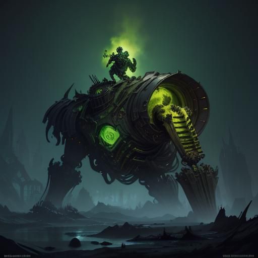Skeletal Tank with Glowing Cannon in Dark Fantasy Style