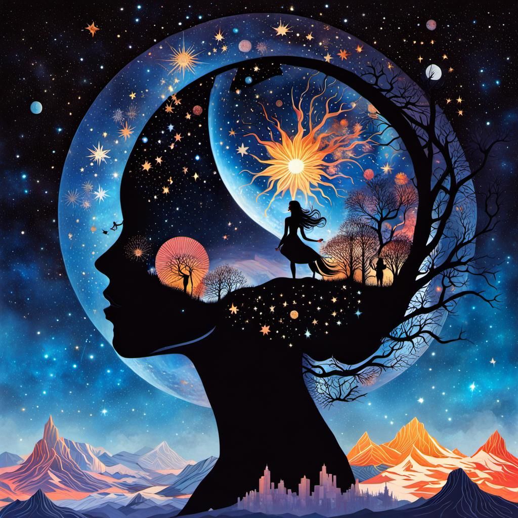 Fantasy Constellation Universe: Surreal Collage Illustration