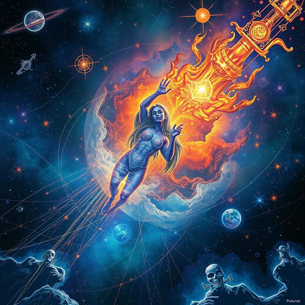 Holographic Astral Cosmic Illustration in Mixed Media