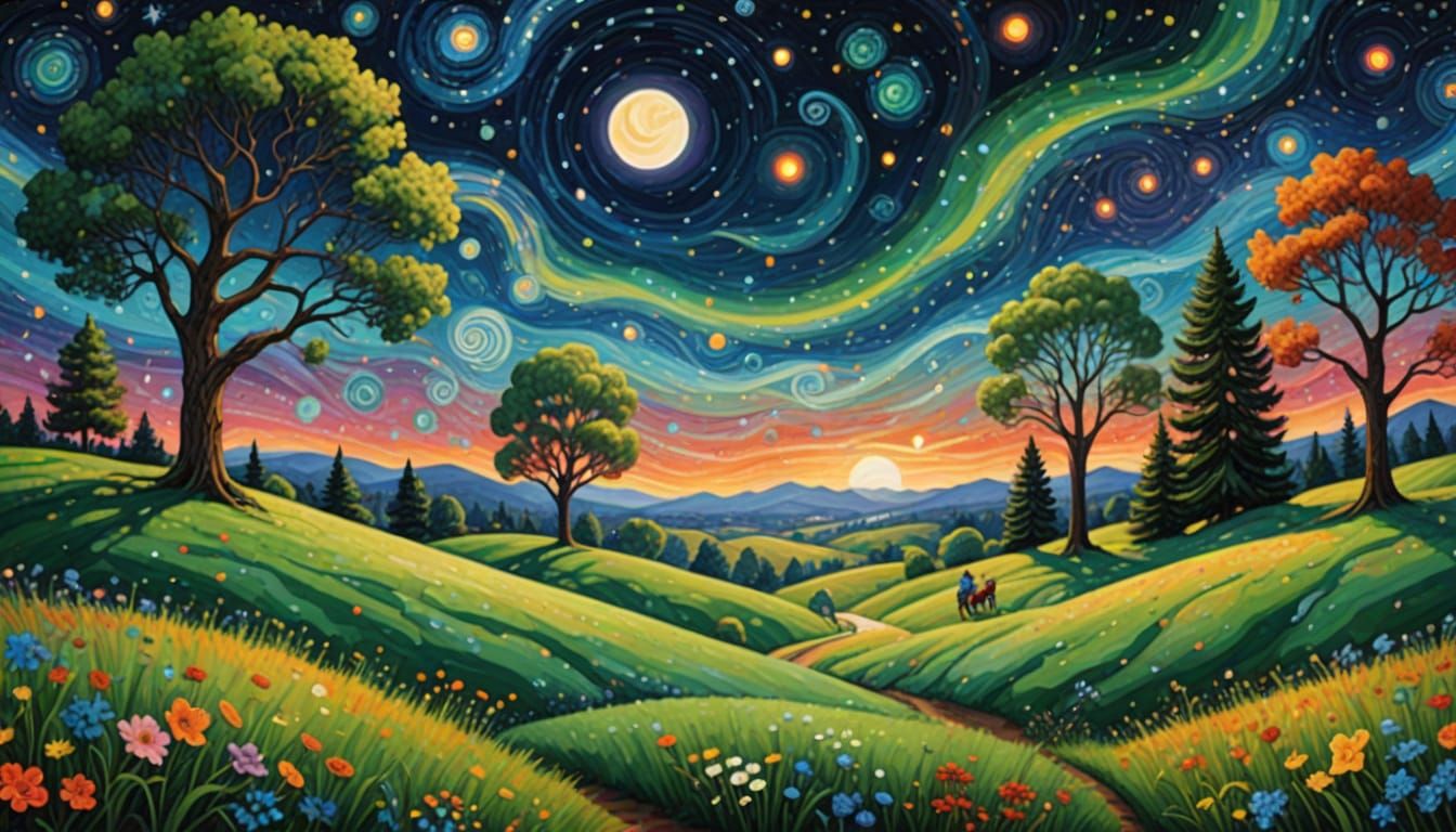Kinetic Pointillism Dreamscape: Stargazing Family
