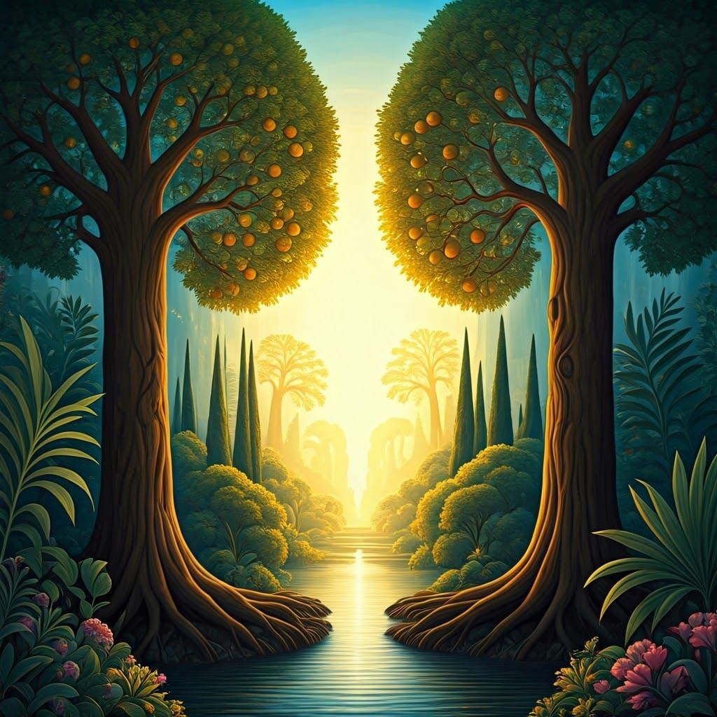 Lush Garden of Eden in Dreamlike Style