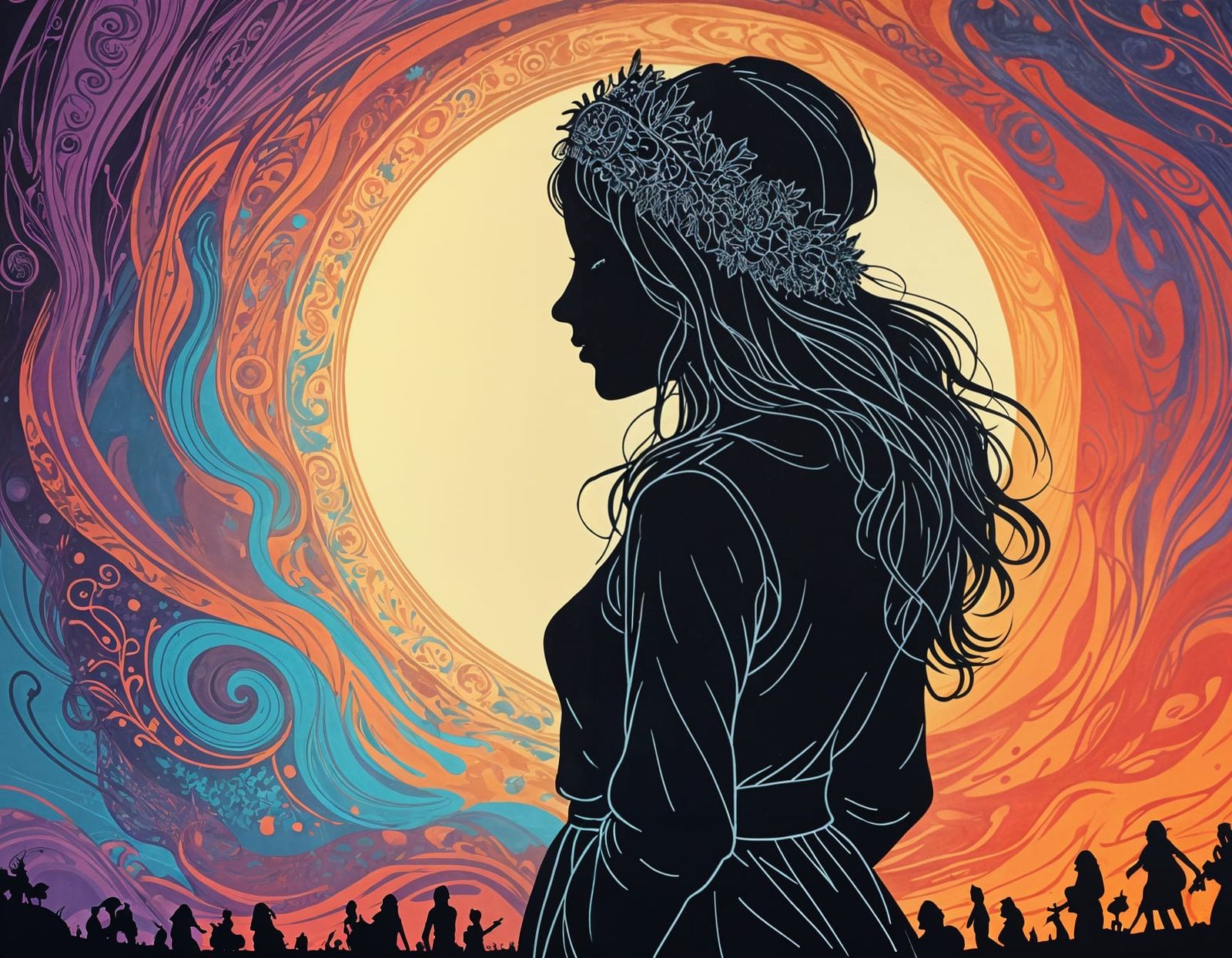 Woodstock Hippie Woman in Vibrant Colors