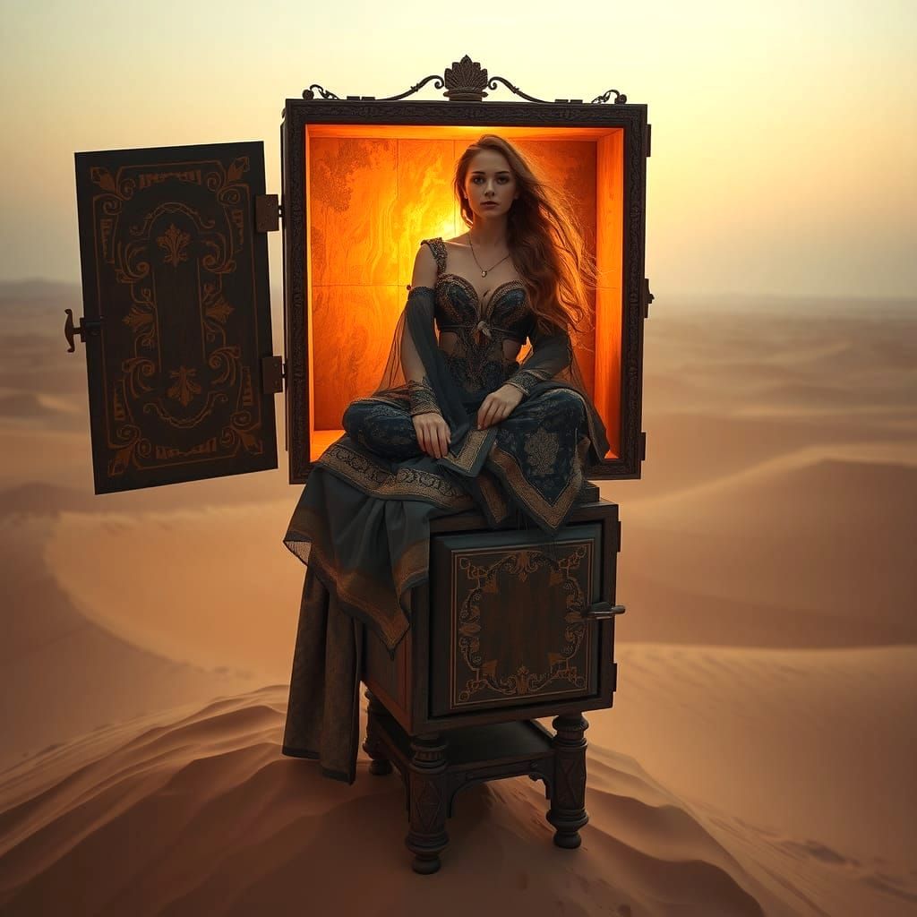 Woman in Box Above Desert Oven