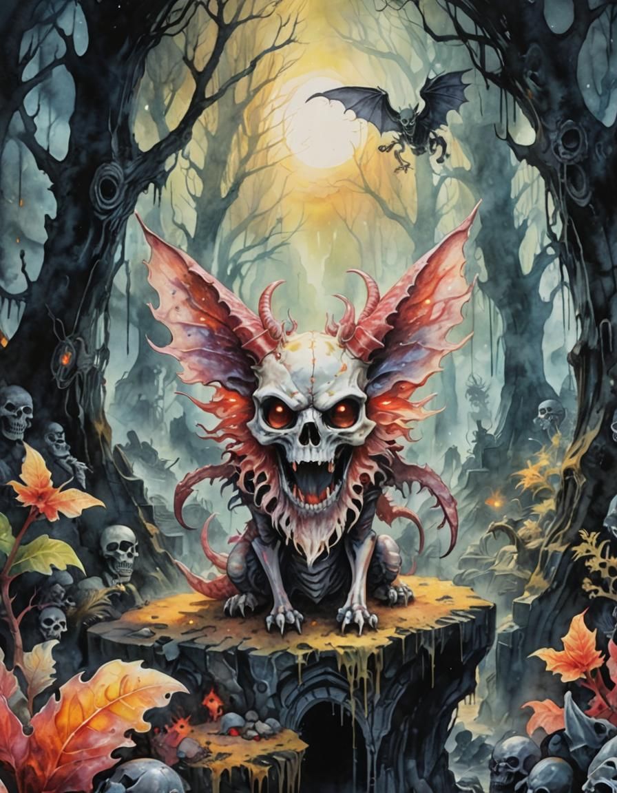 Hellish Skeleton Monster in Dark Gothic Labyrinth