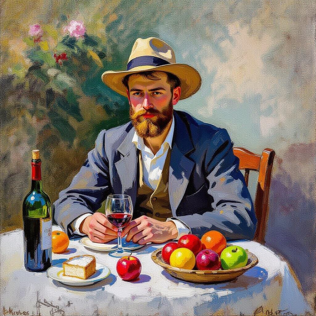 Impressionistic Picnic Scene Inspired by Monet and Art Nouve...