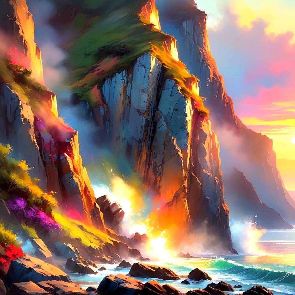 Sunset Cliffs and Ocean: 3D Rendered Serenity