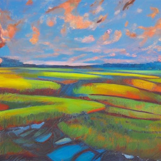 Expressionist Mohawk Landscape in Abstract Modern Oil Painti...