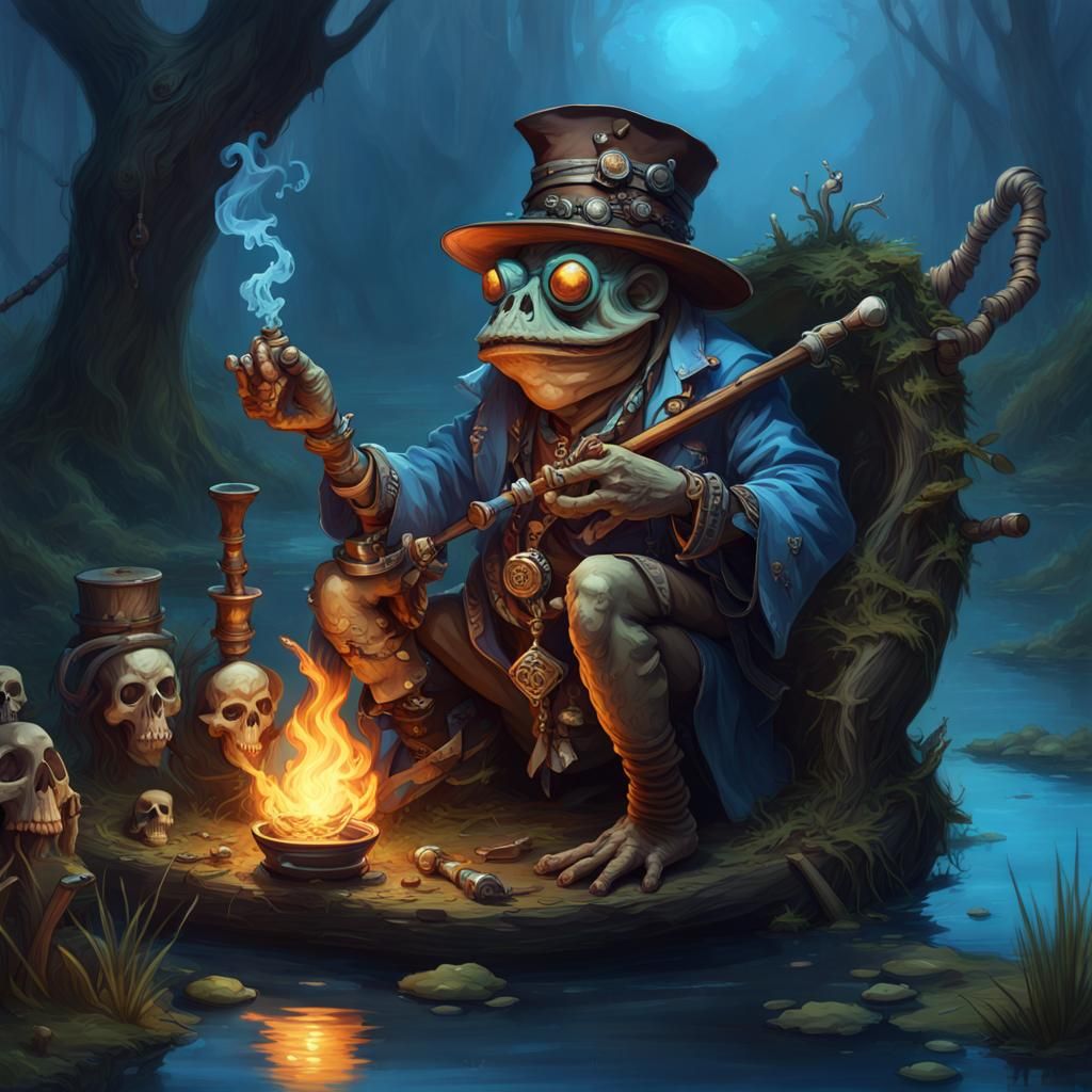 Toad Witch Doctor in Swamp with Blue Spirits